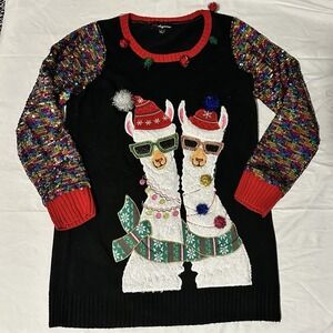 Ugly Christmas Sweater Sequined Llamas Womens L Tacky Party Holiday 33 Degrees